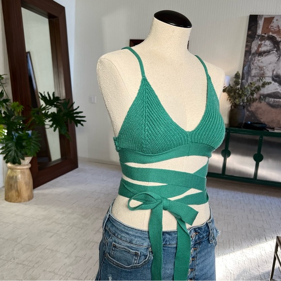 For Love and Lemons Joan Knit Cami Top Green Medium - Picture 2 of 8